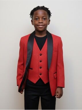 Kids World of USA Tuxedo Red Sparkle Jacket & Vest Set Formal Holiday Size 8